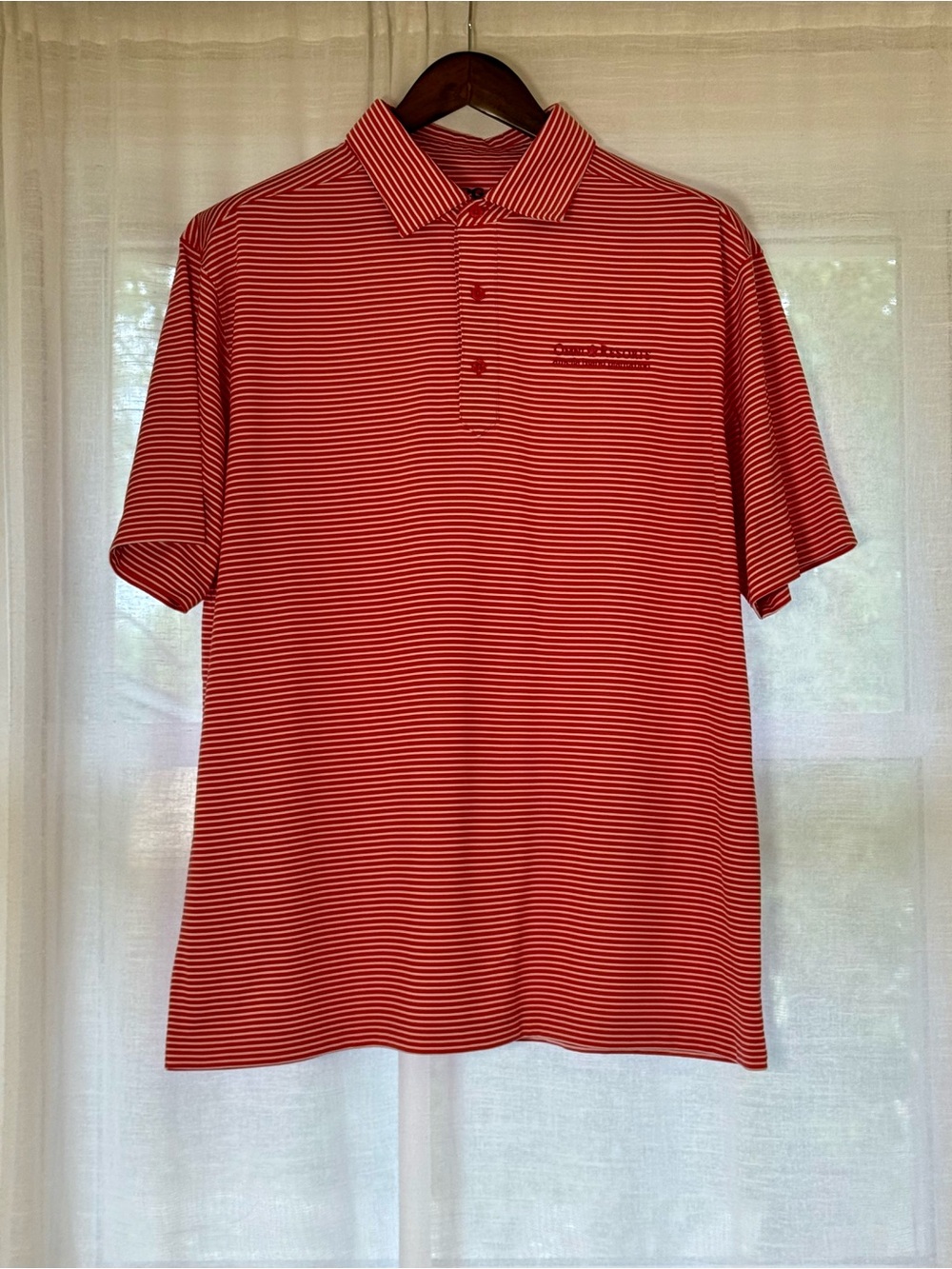 PGA Authentic Men's Performance Red Striped Omni Branded Golf Polo - L